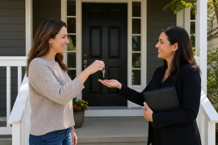 Houston homeowner handing over house keys after a fast cash sale