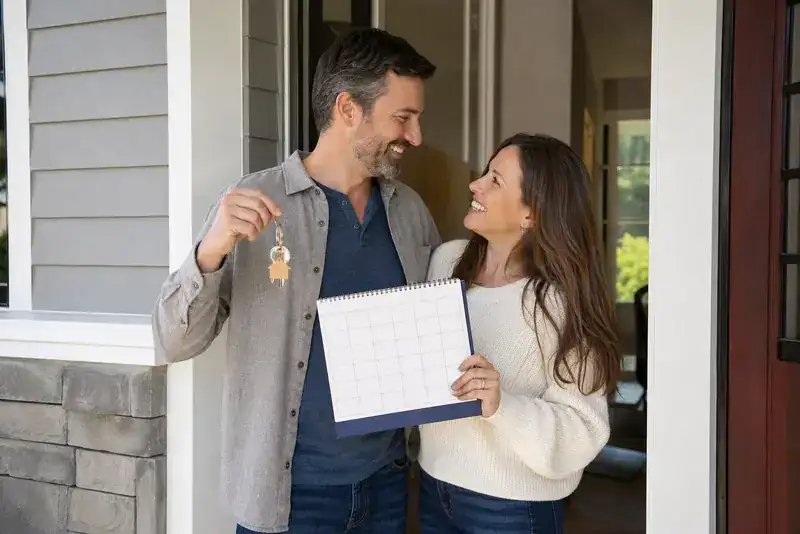 Houston homeowners with house keys choosing a closing date